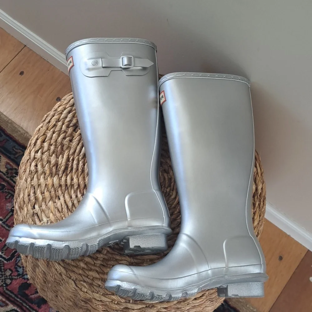 Hunter Kids Metallic Silver Tall Rain Boots